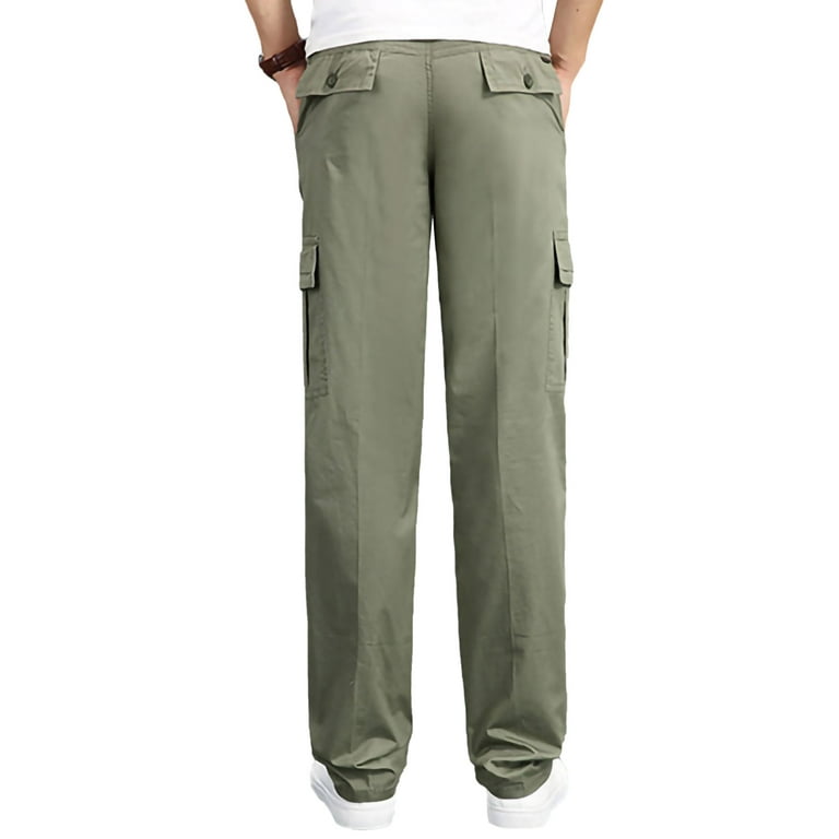 ARTFFEL Men Relaxed Fit Cotton Multi Pockets Elastic Waist Straight Leg Casual Washed Cargo Pants 